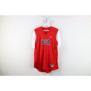 Nike Womens Medium Team Issued USA Softball Short Sleeve Jersey Shirt Red #13